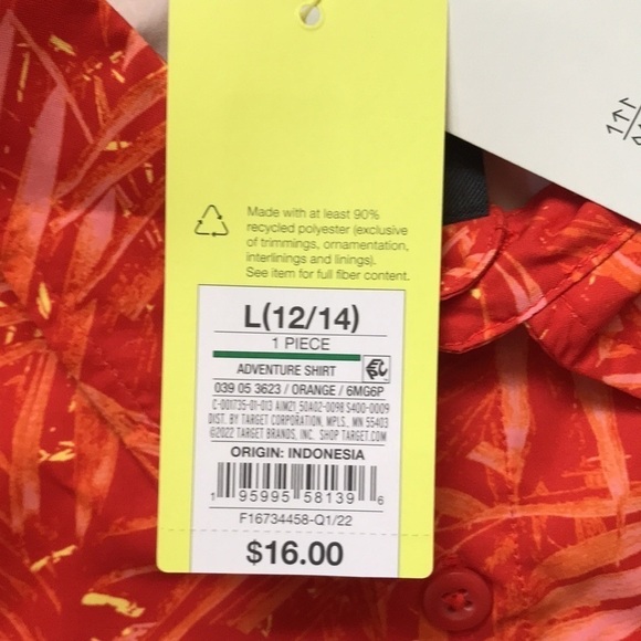 NWT boys light button down orange tee shirt large size 12-14 - Picture 3 of 6